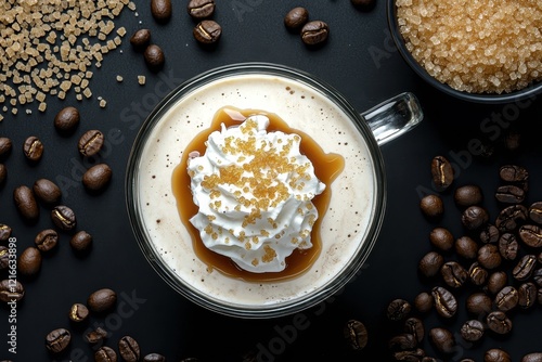 Coffee Caramel Mousse Dessert Overhead Shot photo