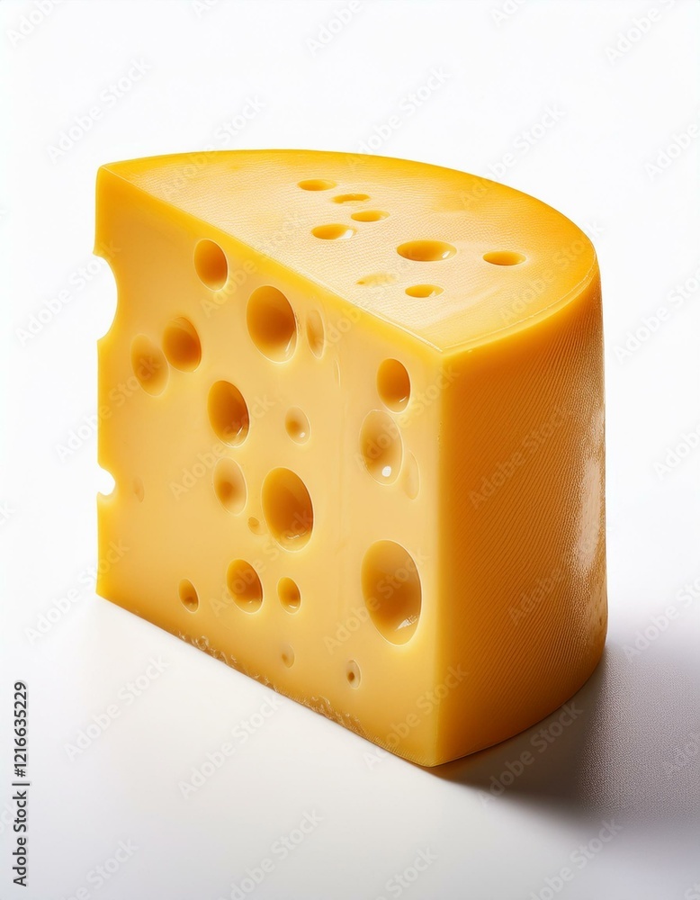 Yellow cheese block with holes isolated on white background Yellow cheese block with holes isolated on white background
