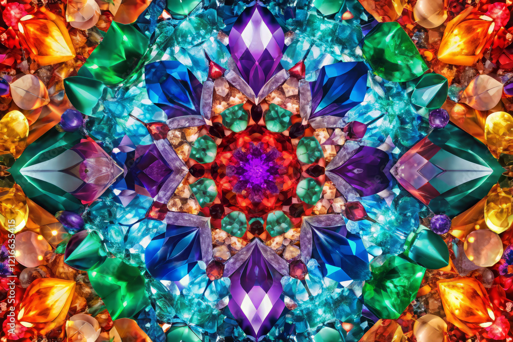 Fototapeta premium Vibrant jewel tones create symmetrical, elegant abstract background