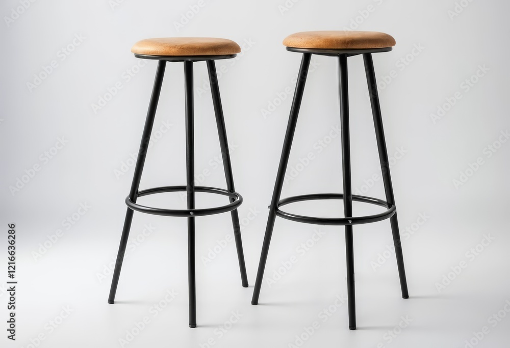 Modern bar stools featuring a minimalist design with sturdy black legs and smooth wooden seats, ideal for cafes or home bars, combining style and functionality Modern bar stools featuring a minimalist design with sturdy black legs and smooth wooden seats, ideal for cafes or home bars, combining style and functionality