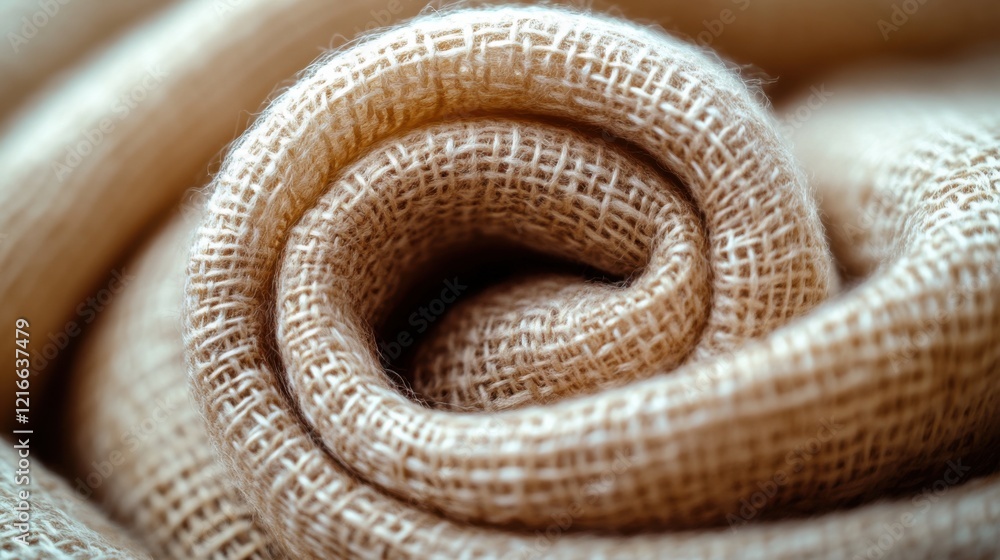 Fototapeta premium Burlap fabric rolled neatly showing texture and detail in a close-up view