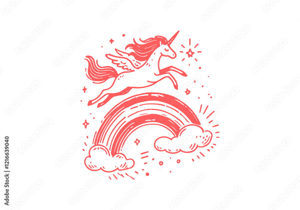 Obraz premium Unicorn hand drawn sketch vector