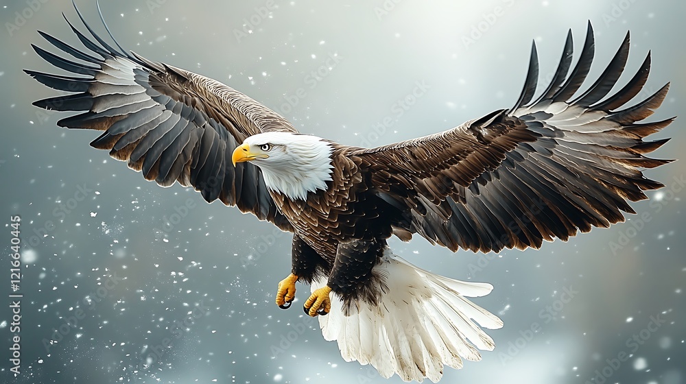 A majestic eagle soaring through the sky with its wings fully spread, against a backdrop of snowy mountains. A majestic eagle soaring through the sky with its wings fully spread, against a backdrop of snowy mountains.