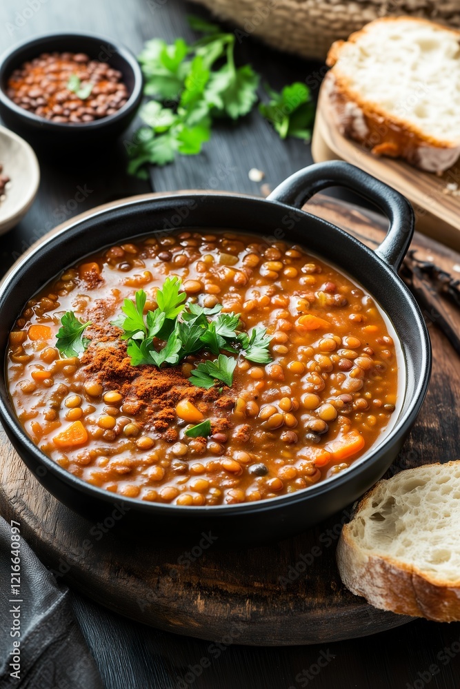 Hearty Lentil and Carrot Soup with Parsley, Olive Oil Drizzle, and Rustic Garnishes Hearty Lentil and Carrot Soup with Parsley, Olive Oil Drizzle, and Rustic Garnishes
