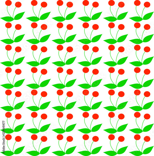 Wallpaper Mural Seamless texture in the form of a pattern of red cherries and green leaves on a white background Torontodigital.ca