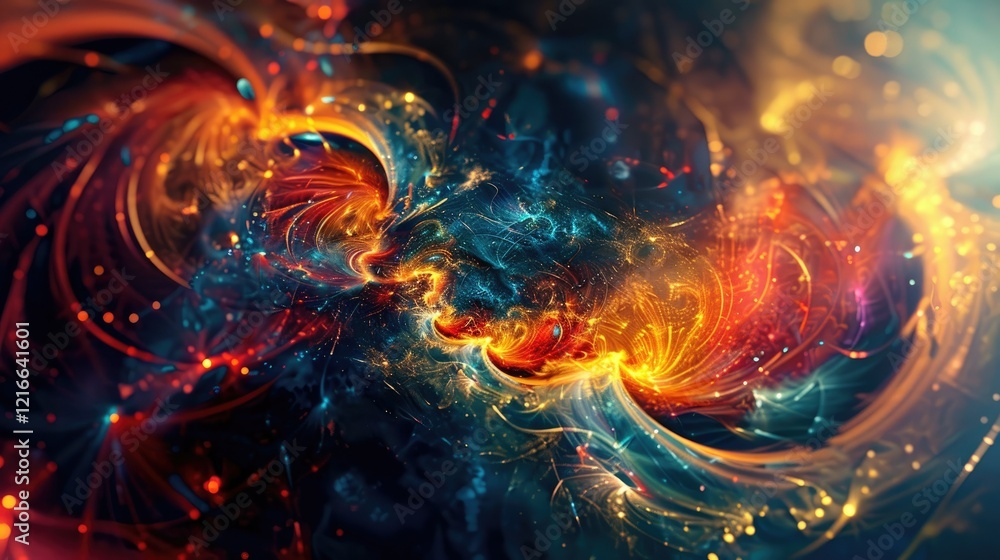 Fototapeta premium A vibrant, abstract digital artwork featuring swirling colors and luminous patterns.