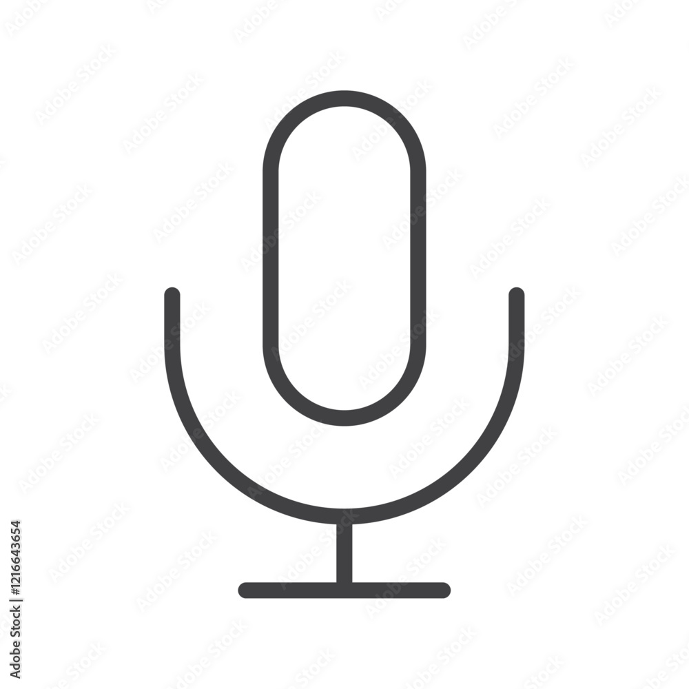A simple microphone icon representing audio recording, communication, or broadcasting. A simple microphone icon representing audio recording, communication, or broadcasting.