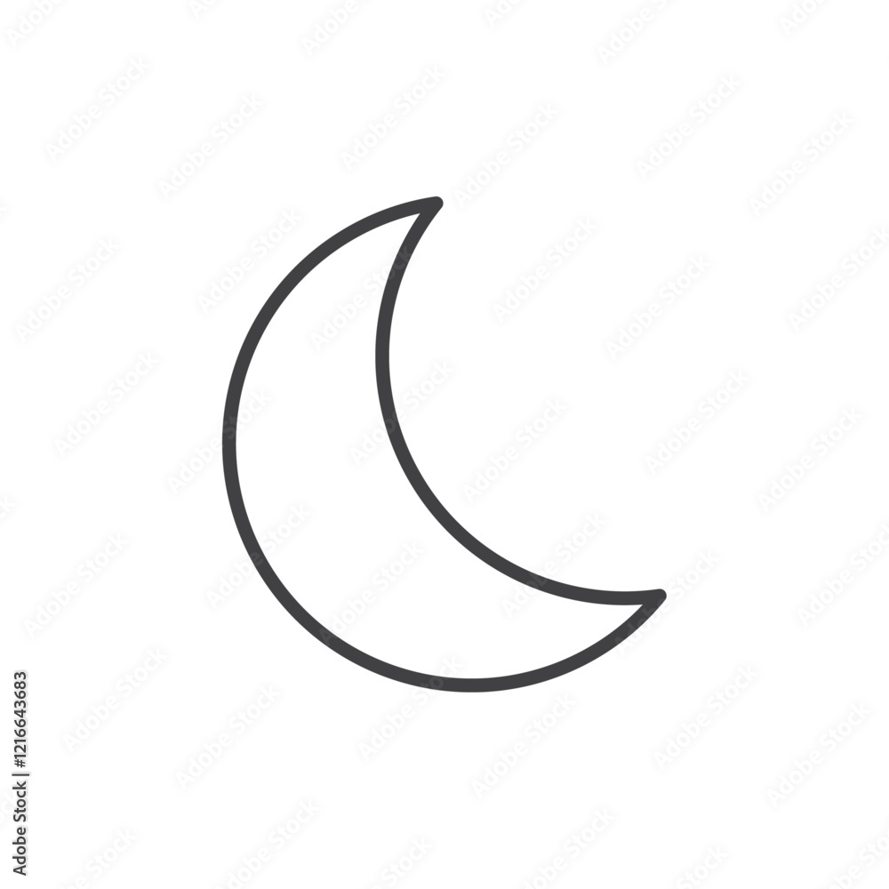Simple crescent moon icon symbolizing night or sleep. Simple crescent moon icon symbolizing night or sleep.