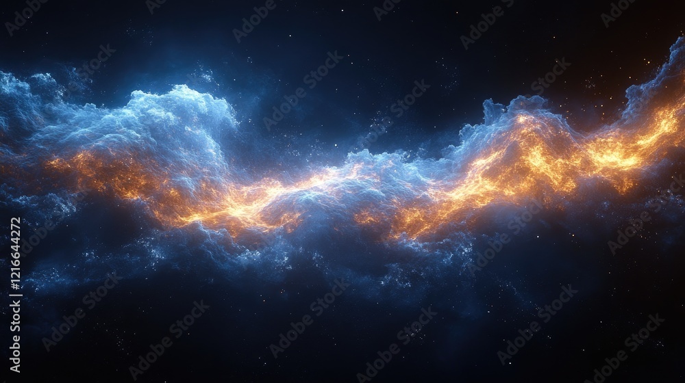 Fototapeta premium Abstract Cosmic Energy Blue and Orange Hues Interplay