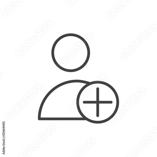 A simple outline of a person with a plus symbol, representing adding a user or new account creation.
