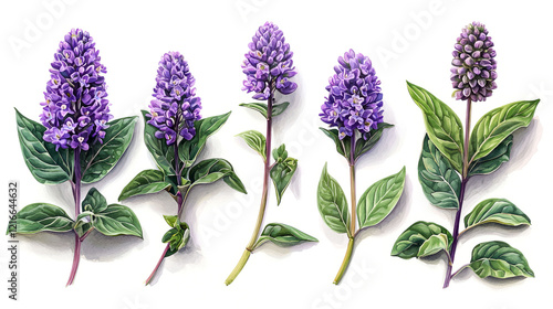 Purple Blooms: A Botanical Watercolor Painting of Exquisite Lilacs photo