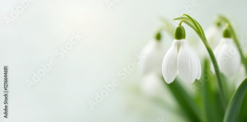Delicate white petals unfolding from snowdrop buds on a pristine white background, white, flowers, garden