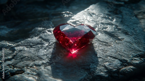 Heart-Shaped Ruby Gemstone on Dark Rock photo