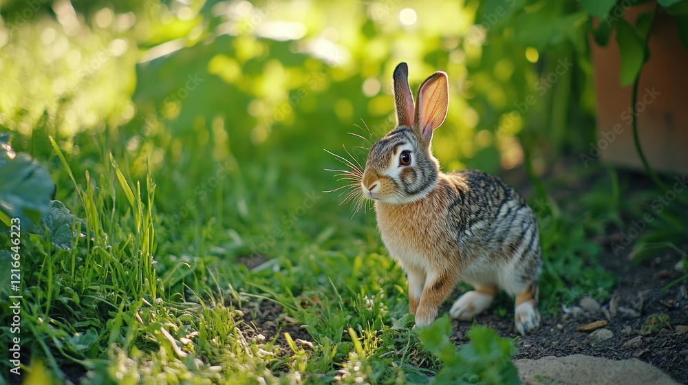 Obraz premium A Curious Rabbit in a Lush Garden