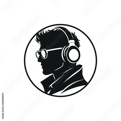 Silhouette of Man With Black Circle Headphones