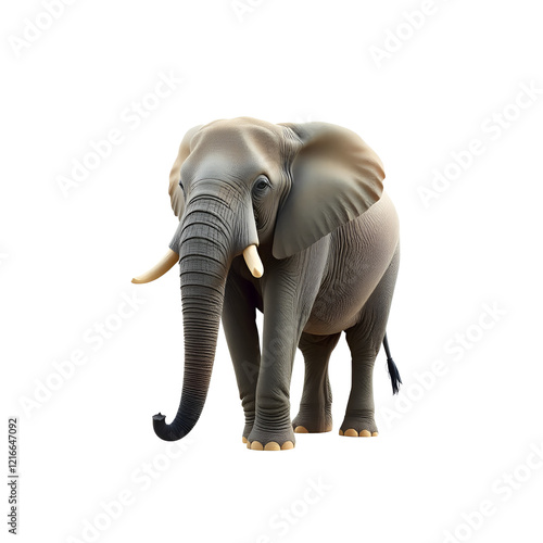 A serene elephant standing upright, its imposing yet peaceful presence showcased against a simple white background photo