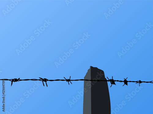 Steel barb iron silhouette on sky background for decoration