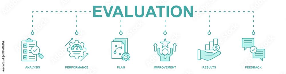 Evaluation banner web icon vector illustration concept with icon of analysis, performance, plan, improvement, results, feedback Evaluation banner web icon vector illustration concept with icon of analysis, performance, plan, improvement, results, feedback