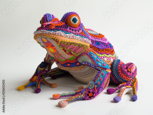 Cute adorable colorful frog made by felt and embroidery, image on the theme craft product, handmade artwork