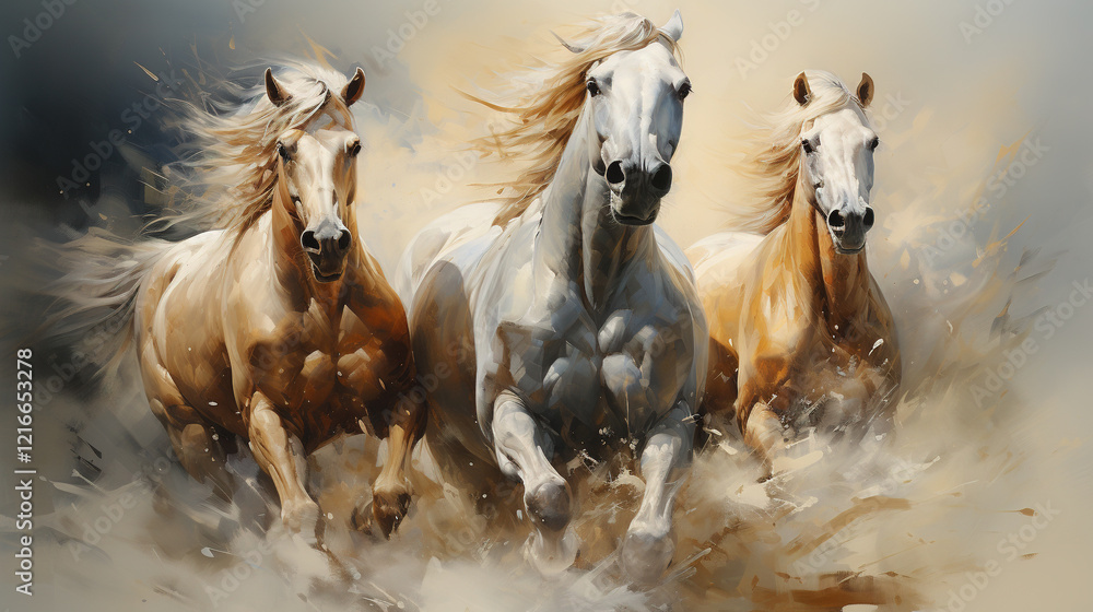 Obraz premium Group Of Running Horses Oil Painting