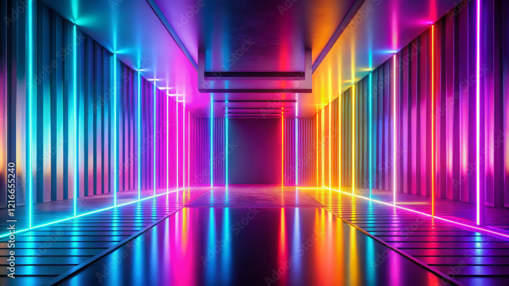 Vibrant neon lights create ethereal atmosphere in this abstract space Vibrant neon lights create ethereal atmosphere in this abstract space