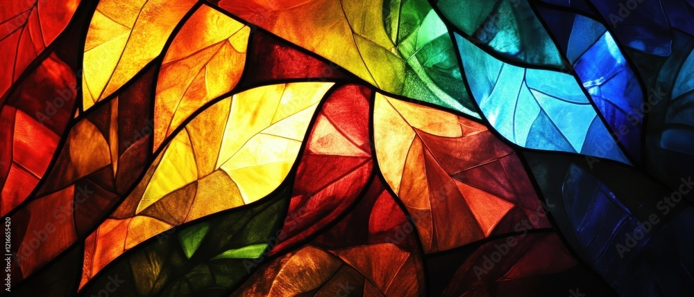 vibrant stained glass window with a colorful leaf design vibrant stained glass window with a colorful leaf design