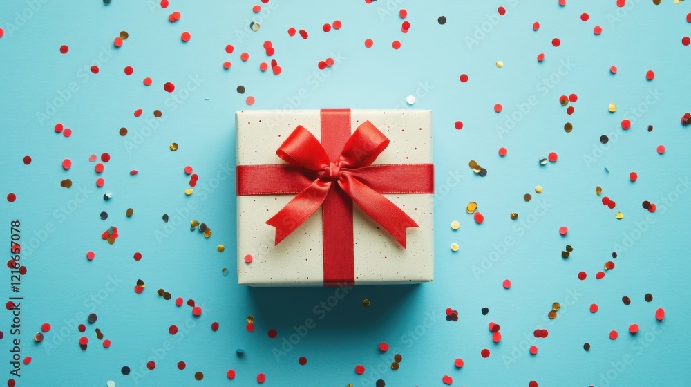 Unveiling Happiness: A Serene White Gift Box, Gracefully Embellished with a Classic Red Bow, Floating Elegantly Against a Sky-Blue Backdrop, Bestowing a Sense of Cheer and Wonder Unveiling Happiness: A Serene White Gift Box, Gracefully Embellished with a Classic Red Bow, Floating Elegantly Against a Sky-Blue Backdrop, Bestowing a Sense of Cheer and Wonder