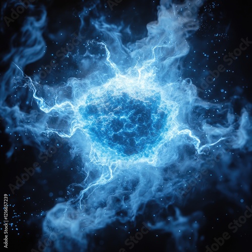 Glowing Blue Energy Sphere in Ethereal Smoke