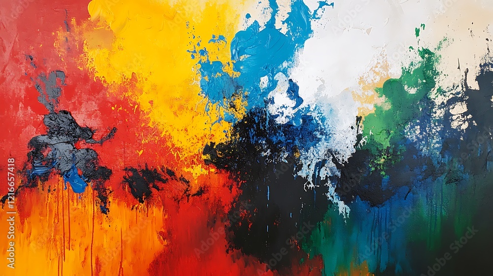 Abstract Painting with Red, Yellow, Blue, White, and Green Colors Abstract Painting with Red, Yellow, Blue, White, and Green Colors