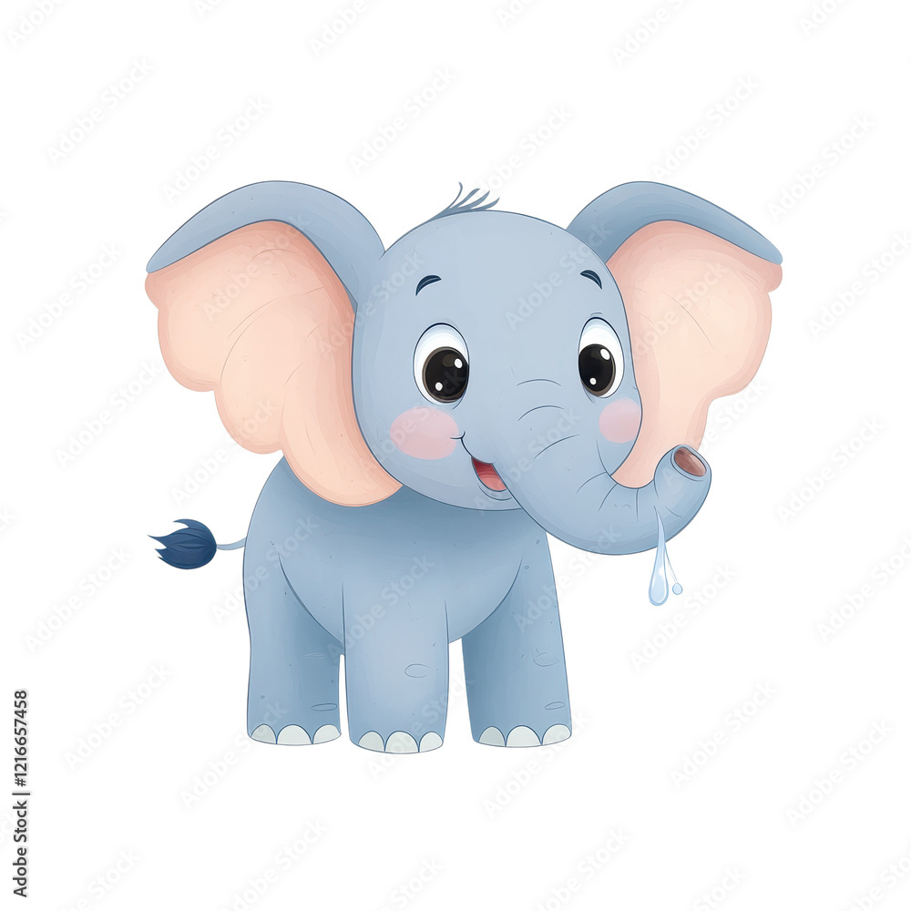 Naklejka premium Baby elephant with large ears and trunk standing in a natural habitat environment during the day.