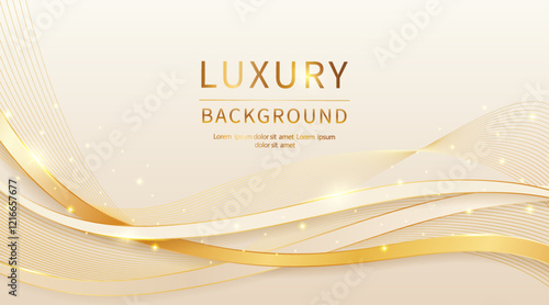 Luxurious champagne color abstract background with golden lines and glittery light decorative elements for invitations, certificates, award nominations, covers