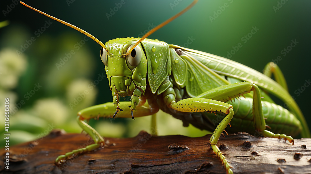 Fototapeta premium Grasshopper on a Green background