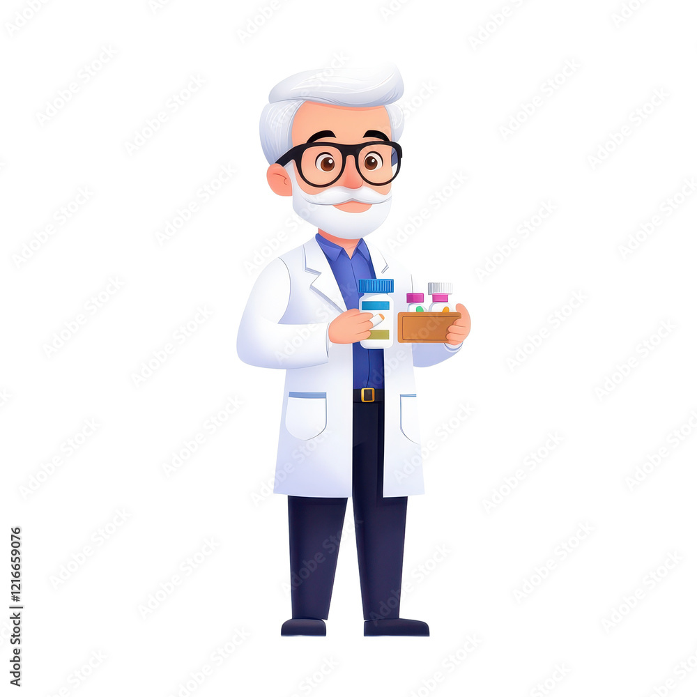 Cartoon character of a doctor holding a prescription pad in colorful and cheerful style. Cartoon character of a doctor holding a prescription pad in colorful and cheerful style.
