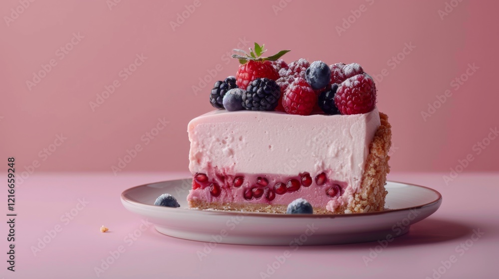 Cheesecake slice with fresh berries and pomegranate seeds perfect for gourmet dessert promotions or menu styling
Cheesecake slice with fresh berries and pomegranate seeds perfect for gourmet dessert promotions or menu styling
