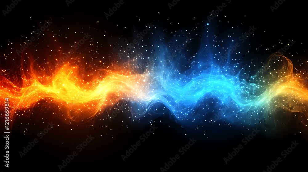 Naklejka premium A blurred abstract design featuring multicolored bokeh lights glowing softly against a black backdrop.