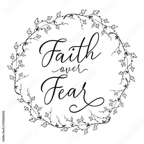 Faith over Fear in wreath Christian vector clipart, Bible verse