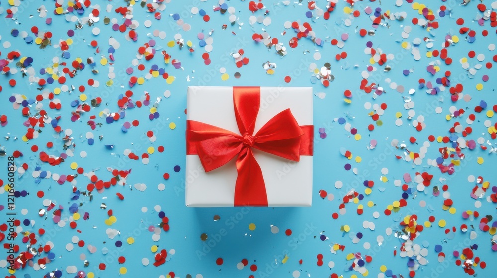 Unveiling Happiness: A Serene White Gift Box, Gracefully Embellished with a Classic Red Bow, Floating Elegantly Against a Sky-Blue Backdrop, Bestowing a Sense of Cheer and Wonder Unveiling Happiness: A Serene White Gift Box, Gracefully Embellished with a Classic Red Bow, Floating Elegantly Against a Sky-Blue Backdrop, Bestowing a Sense of Cheer and Wonder