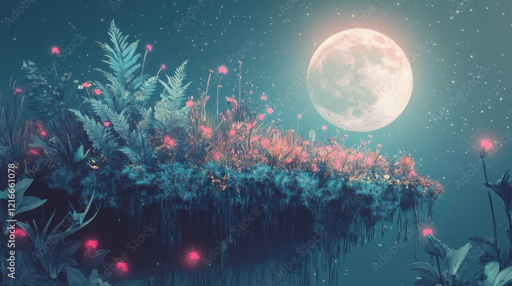 Floating Island Garden Underneath A Full Moon Floating Island Garden Underneath A Full Moon