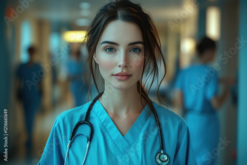 Confident Female Medical Professional in Hospital Hallway  photo