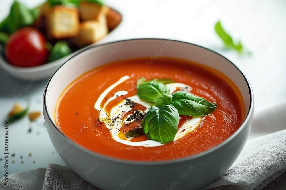 Vegan Vibrant Roasted Tomato and Basil Soup with Coconut Cream Swirl and Fresh Garnishes Vegan Vibrant Roasted Tomato and Basil Soup with Coconut Cream Swirl and Fresh Garnishes