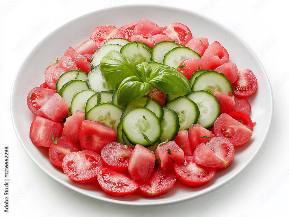 Salad Photo: Tomato and Cucumber in a Bowl on a Crisp White Background Salad Photo: Tomato and Cucumber in a Bowl on a Crisp White Background