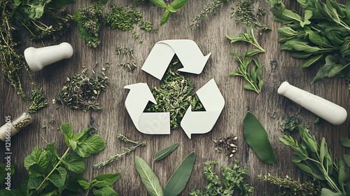 Sustainable Recycling Symbol Surrounded by Lush Greenery photo