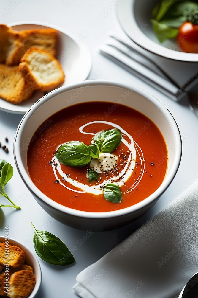 Vegan Vibrant Roasted Tomato and Basil Soup with Coconut Cream Swirl and Fresh Garnishes Vegan Vibrant Roasted Tomato and Basil Soup with Coconut Cream Swirl and Fresh Garnishes