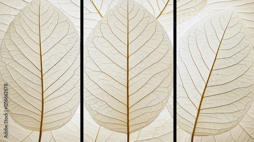 Elegant Leaf Triptych: Beige and White Botanical Wall Art Print