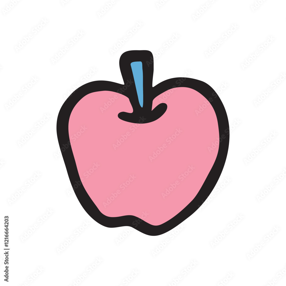 Apple doodle icon hand drawn with black line in freehand style and colored. Vector illustration isolated on white background Apple doodle icon hand drawn with black line in freehand style and colored. Vector illustration isolated on white background