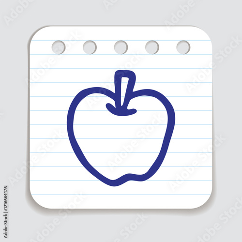 Apple doodle icon hand drawn with blue pen on a notepaper in freehand style. Vector illustration