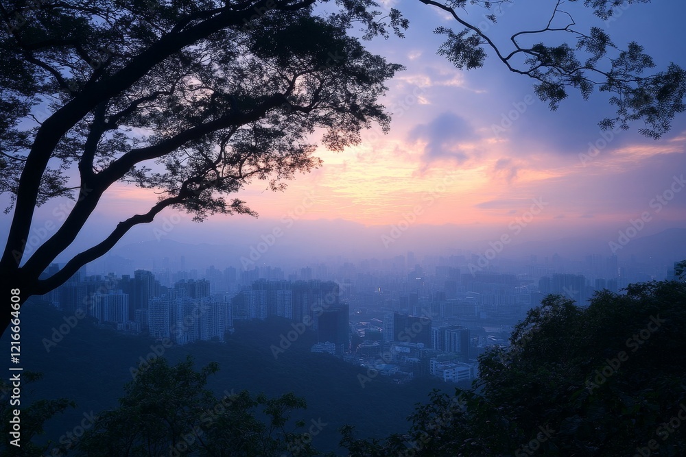 Fototapeta premium Hong Kong city view from The Peak at twilight, Generative AI