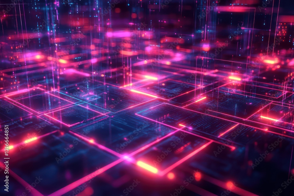Neon tech grid with vibrant and bold design, creating an innovative look. Neon tech grid with vibrant and bold design, creating an innovative look.