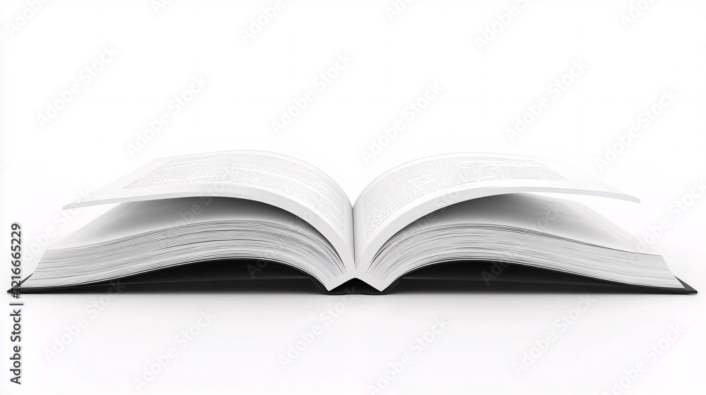 Open book with crisp white pages lying flat on a plain white background simple and minimalistic design concept
Open book with crisp white pages lying flat on a plain white background simple and minimalistic design concept