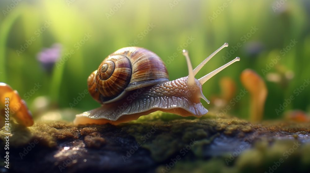 Snail On Tree Bark With Background Blur Snail On Tree Bark With Background Blur